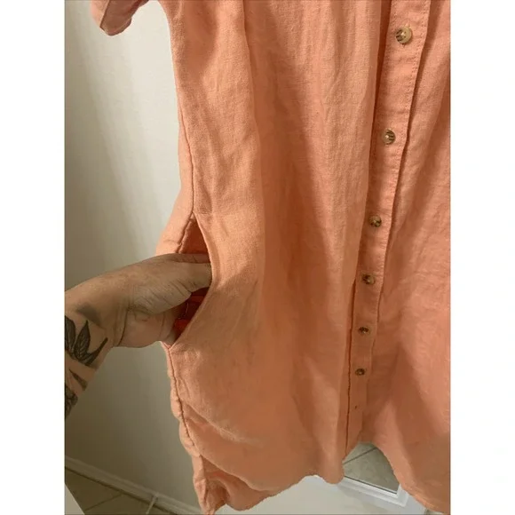 J Crew Shirt Dress 100% Linen Short Sleeve Button Up Relaxed Fit Pockets Sz M - Picture 3 of 5